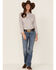 Rough Stock by Panhandle Women's Diamond Geo Print Long Sleeve Pearl Snap Western Shirt, Ivory, hi-res