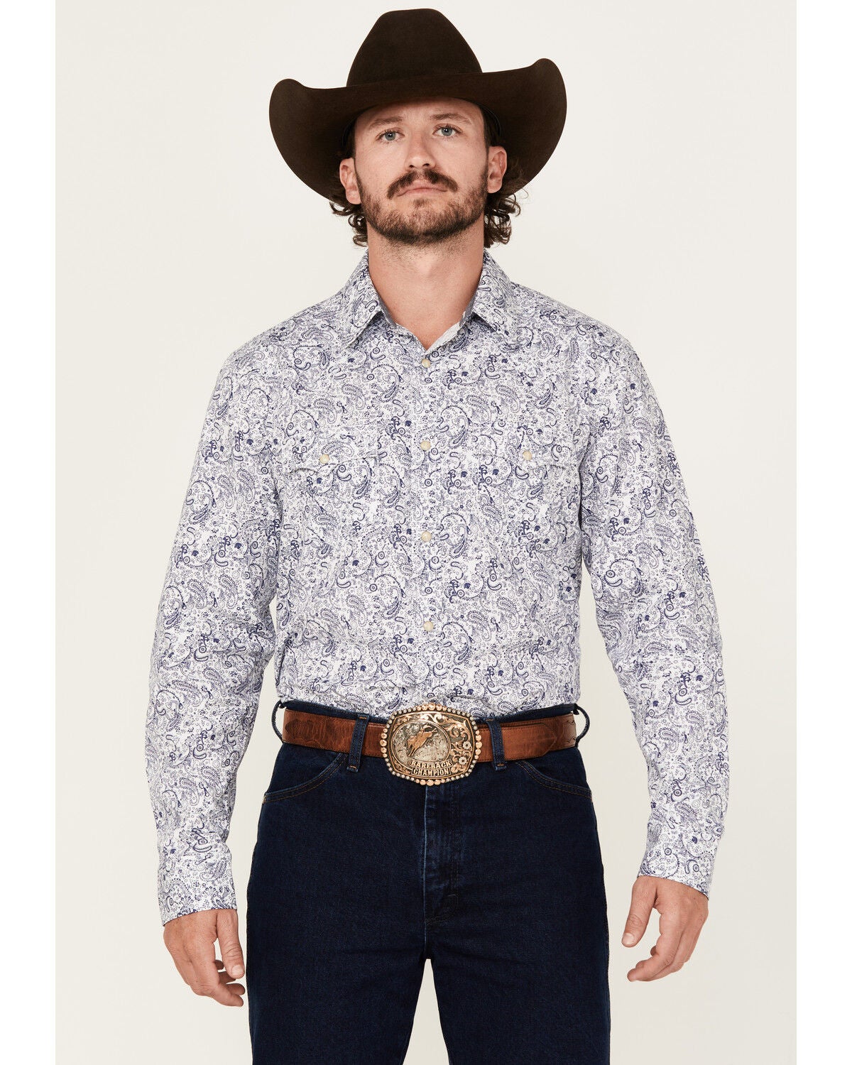 Image #1 - Cody James Men's Marston Paisley Print Long Sleeve Snap Western Shirt, Blue, hi-res