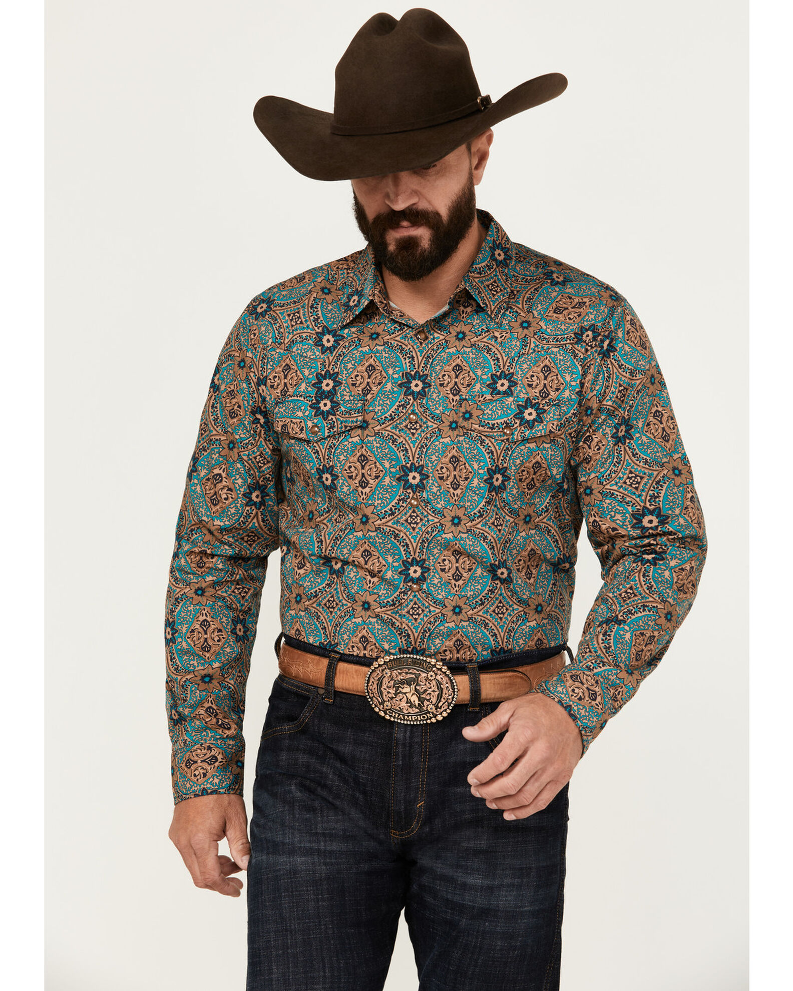 Mens long sleeve western shirts with snaps hot sale