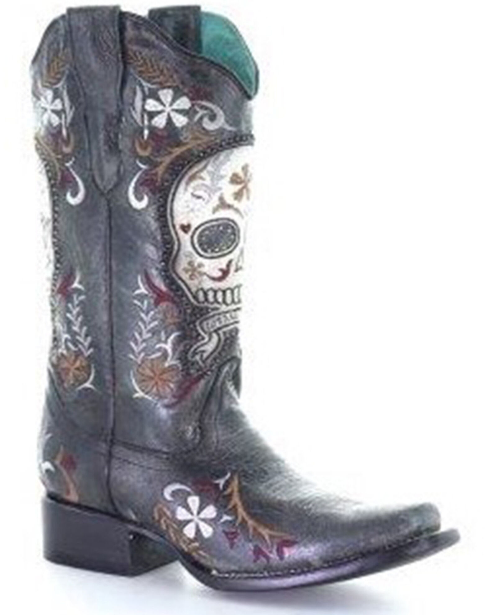 Corral Women s Black Skull Overlay Western Boots Square Toe