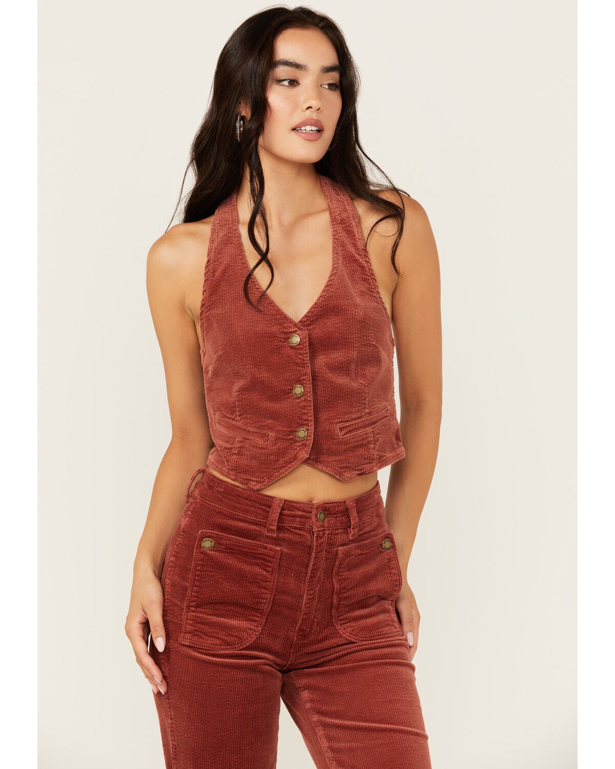 Rolla's Women's Corduroy Halter Vest, Brick Red, hi-res