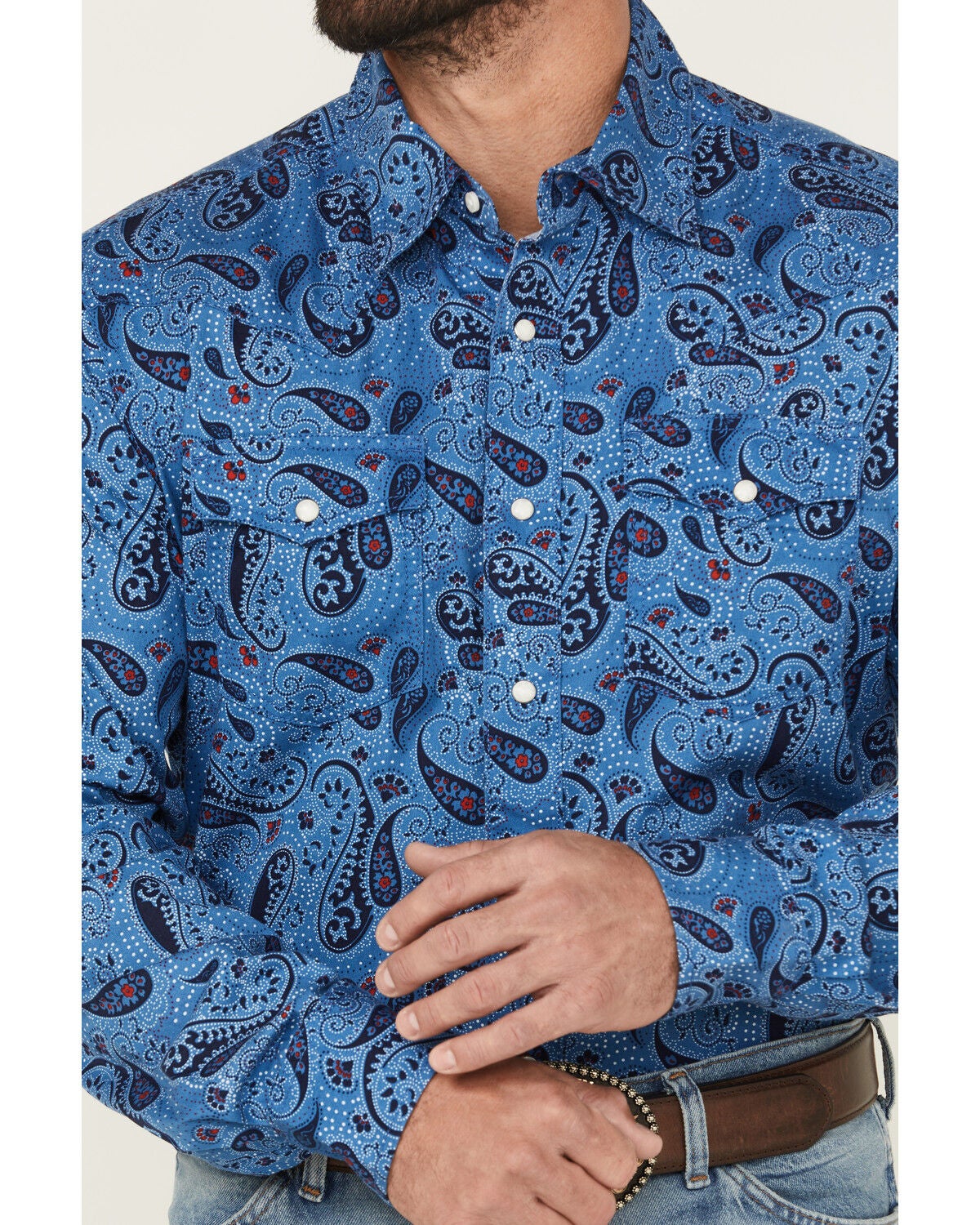 Image #3 - Wrangler Retro Men's Paisley Print Long Sleeve Snap Western Shirt, Navy, hi-res