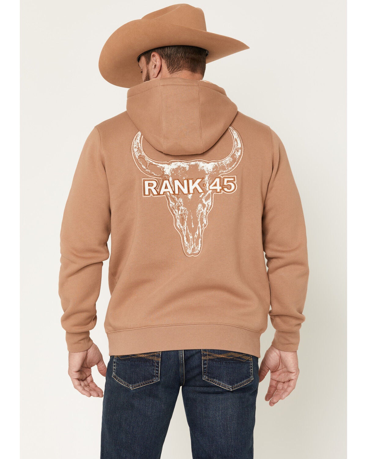 Image #1 - RANK 45&reg; Men's Desert Steer Embroidered Hooded Sweatshirt, Tan, hi-res