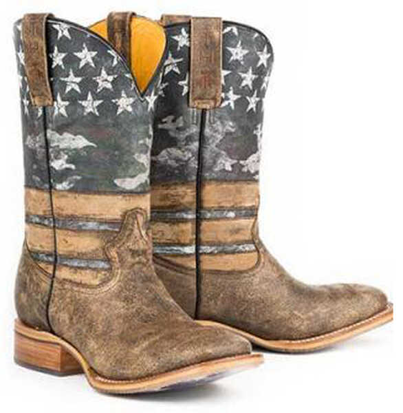 Tin Haul Men's American Flag Dogtag Western Boots - Broad Square Toe, Brown, hi-res