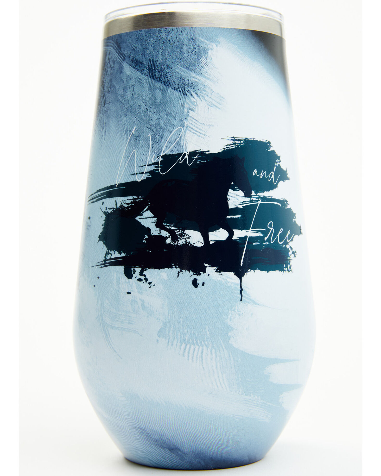 Image #1 - Boot Barn Ranch Wild & Free Stemless Wine Tumbler - 16oz, Blue, hi-res