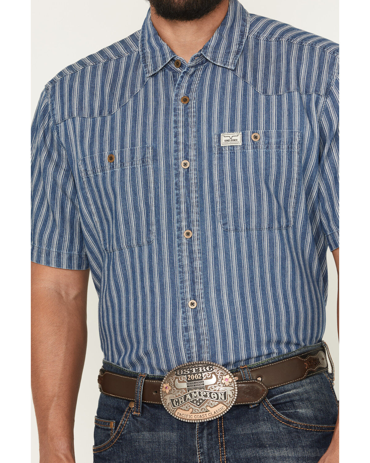 Image #3 - Kimes Ranch Men's Shifter Striped Print Short Sleeve Button-Down Western Shirt, Indigo, hi-res