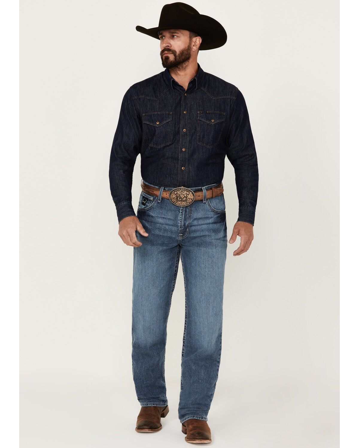 Cinch Men's Black Label 2.0 Medium Wash Loose Fit Tapered Denim Jeans, Indigo, hi-res