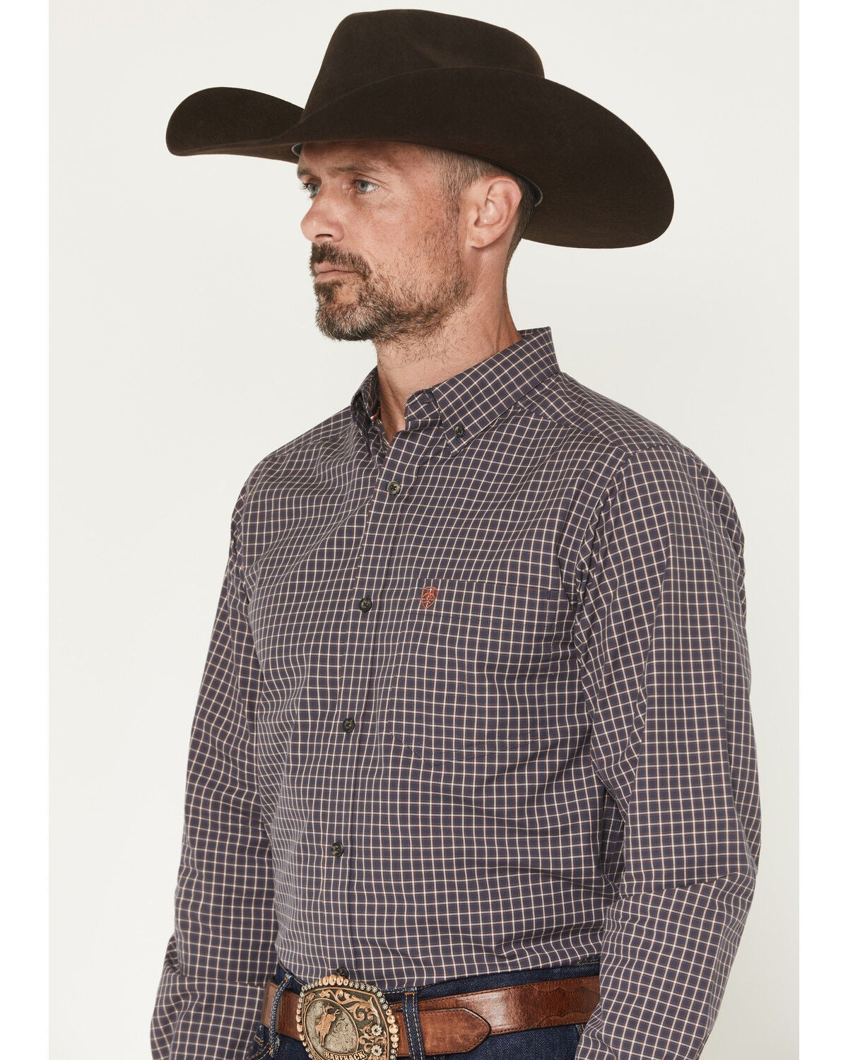 Image #2 - Ariat Men's Pro Series Wheaton Plaid Print FItted Long Sleeve Button-Down Western Shirt, Navy, hi-res