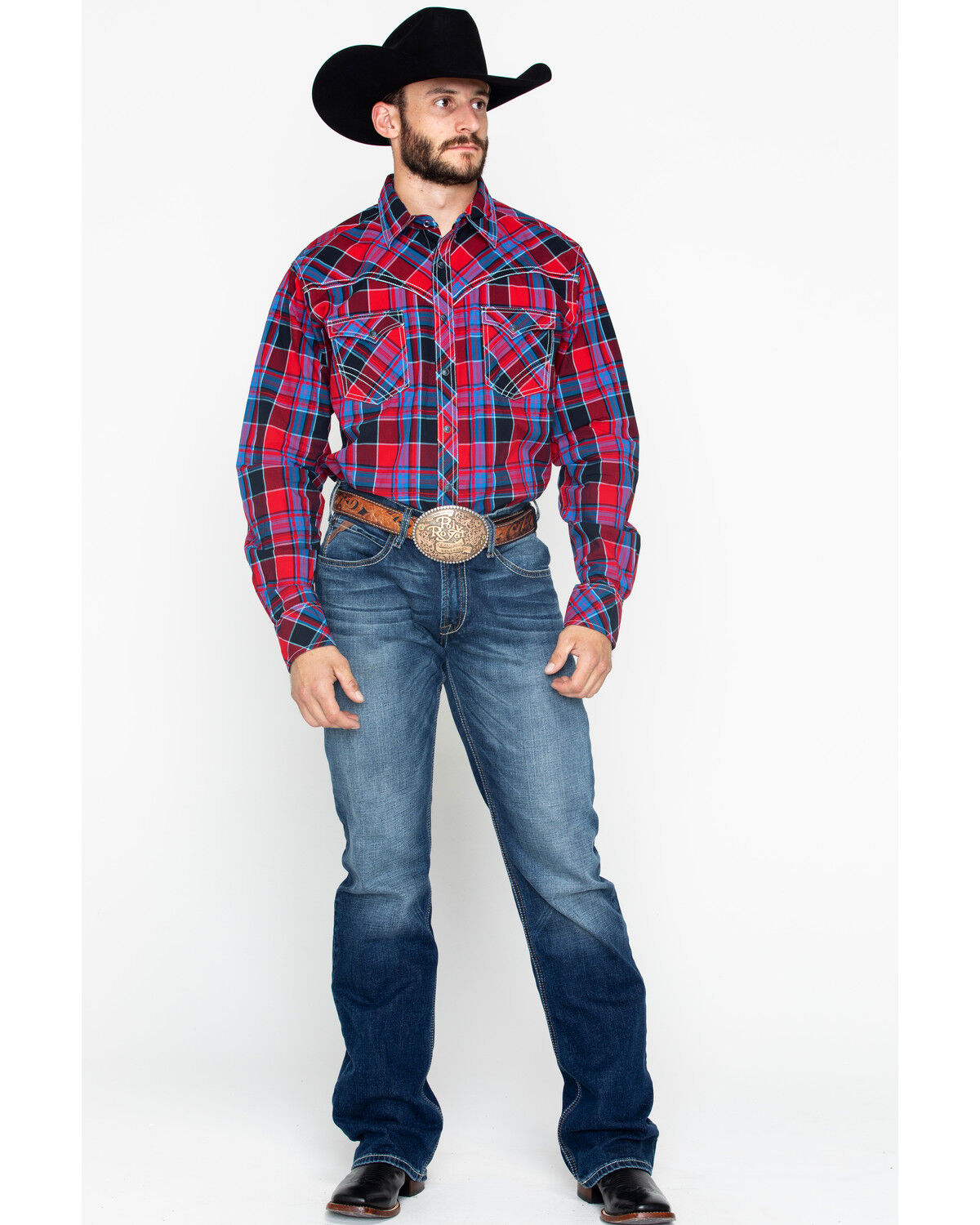 Image #6 - Rock 47 by Wrangler Men's Classic Large Plaid Print Long Sleeve Snap Western Shirt, , hi-res
