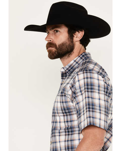 Image #2 - Ariat Men's Olsen Plaid Print Fitted Short Sleeve Button-Down Western Shirt, Blue, hi-res