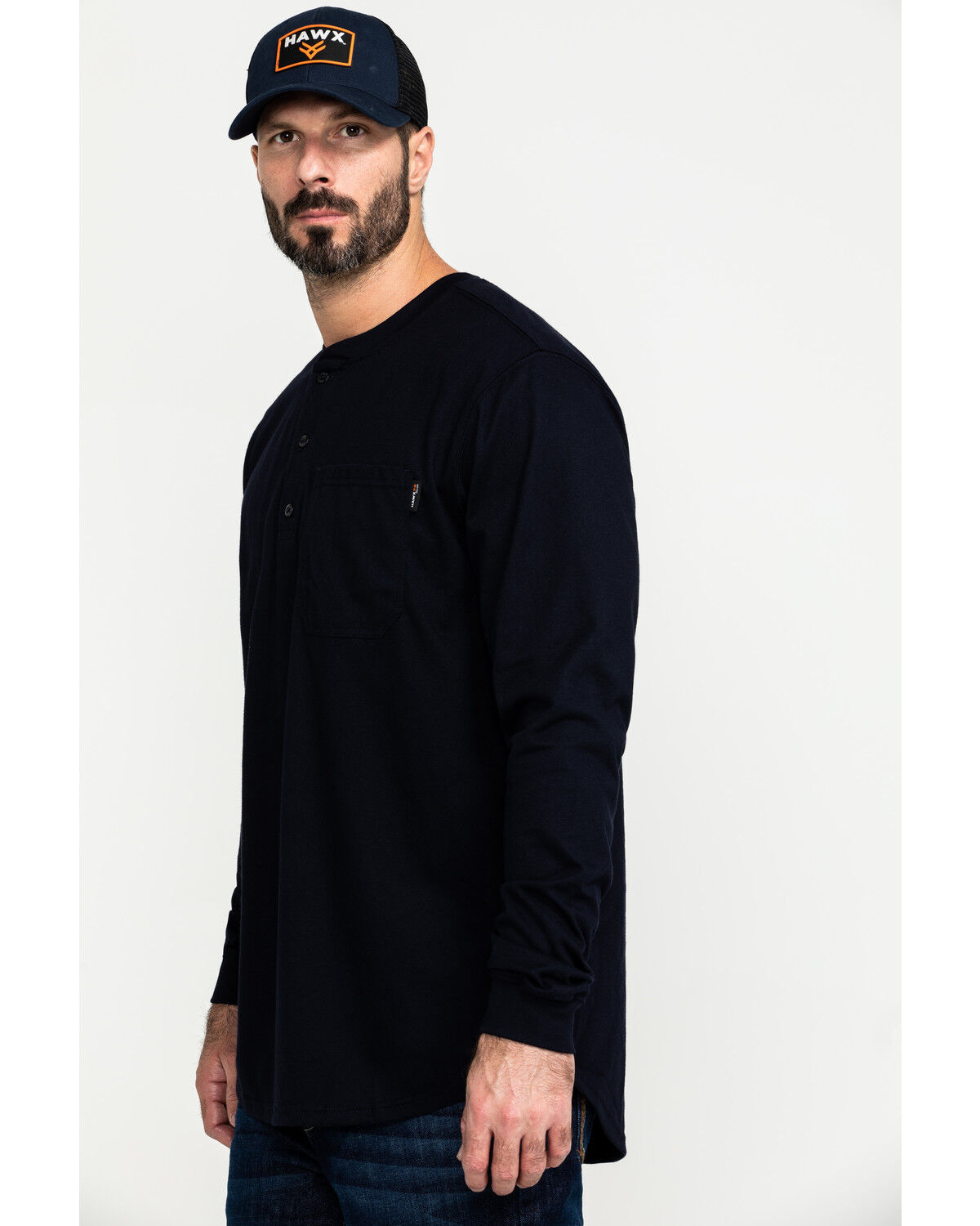 Image #3 - Hawx Men's FR Pocket Henley Long Sleeve Work Shirt - Tall, Navy, hi-res