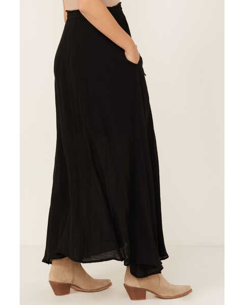 Image #4 - Angie Women's Solid Front Slit Maxi Skirt , Black, hi-res