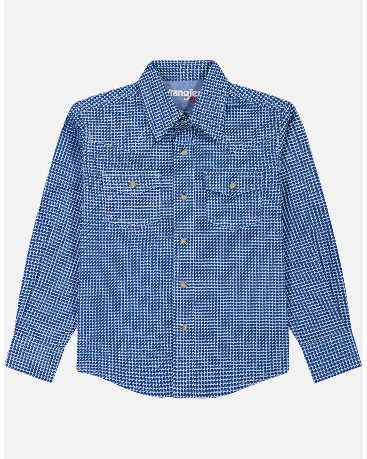Image #1 - Wrangler Boys' 20X Geo Print Long Sleeve Snap Stretch Western Shirt, Navy, hi-res