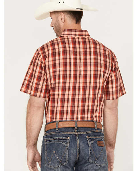 Image #4 - Panhandle Select Men's Plaid Print Short Sleeve Button-Down Western Shirt , Orange, hi-res