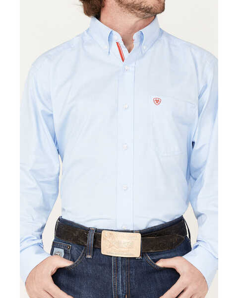 Image #4 - Ariat Men's Fisher Windowpane Plaid Print Long Sleeve Button Down Western Shirt , Blue, hi-res