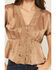 Image #3 - Shyanne Women's Satin Lace Trim Short Sleeve Button-Down Shirt, Coffee, hi-res