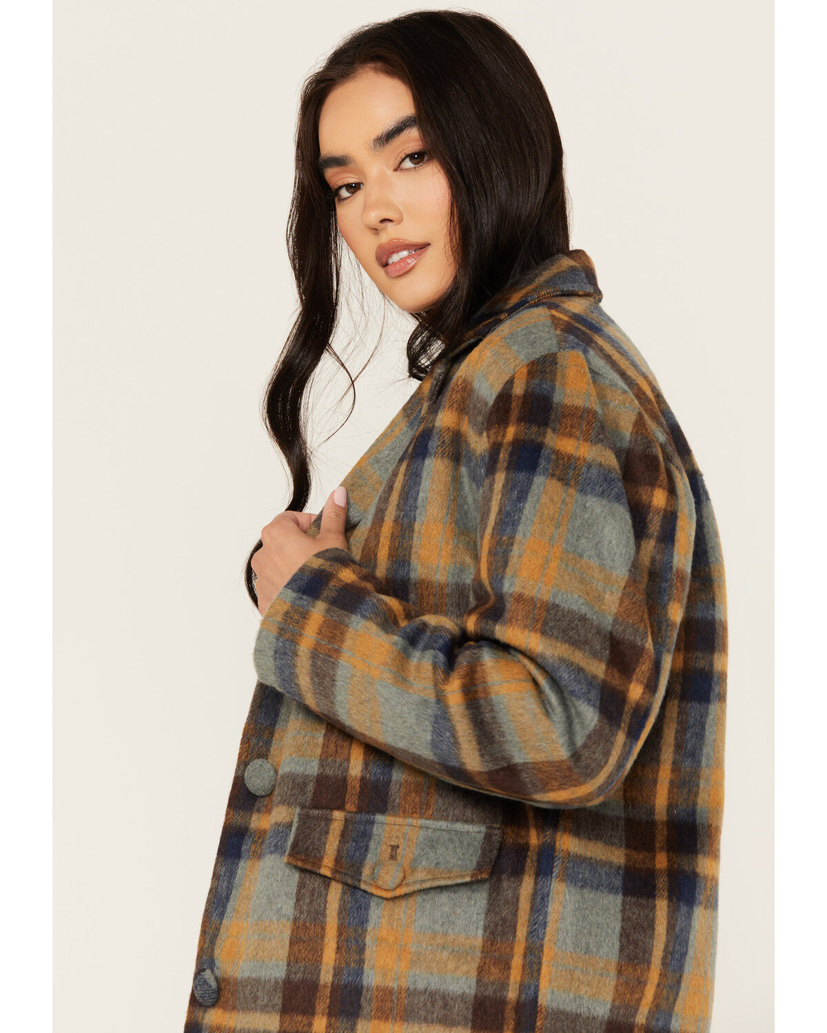 Image #2 - Cleo + Wolf Women's Oversized Plaid Print Peacoat, Steel Blue, hi-res