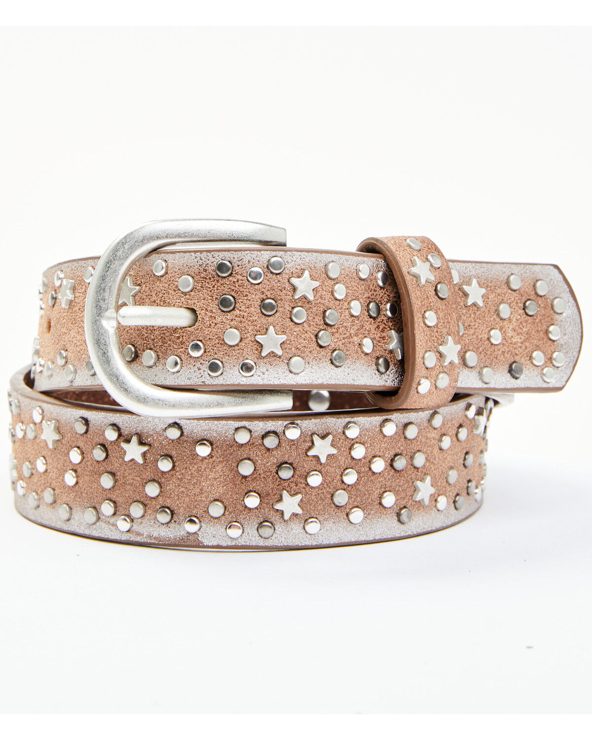Image #1 - Shyanne Girls' Starry Night Vintage Studded Leather Belt, Brown, hi-res
