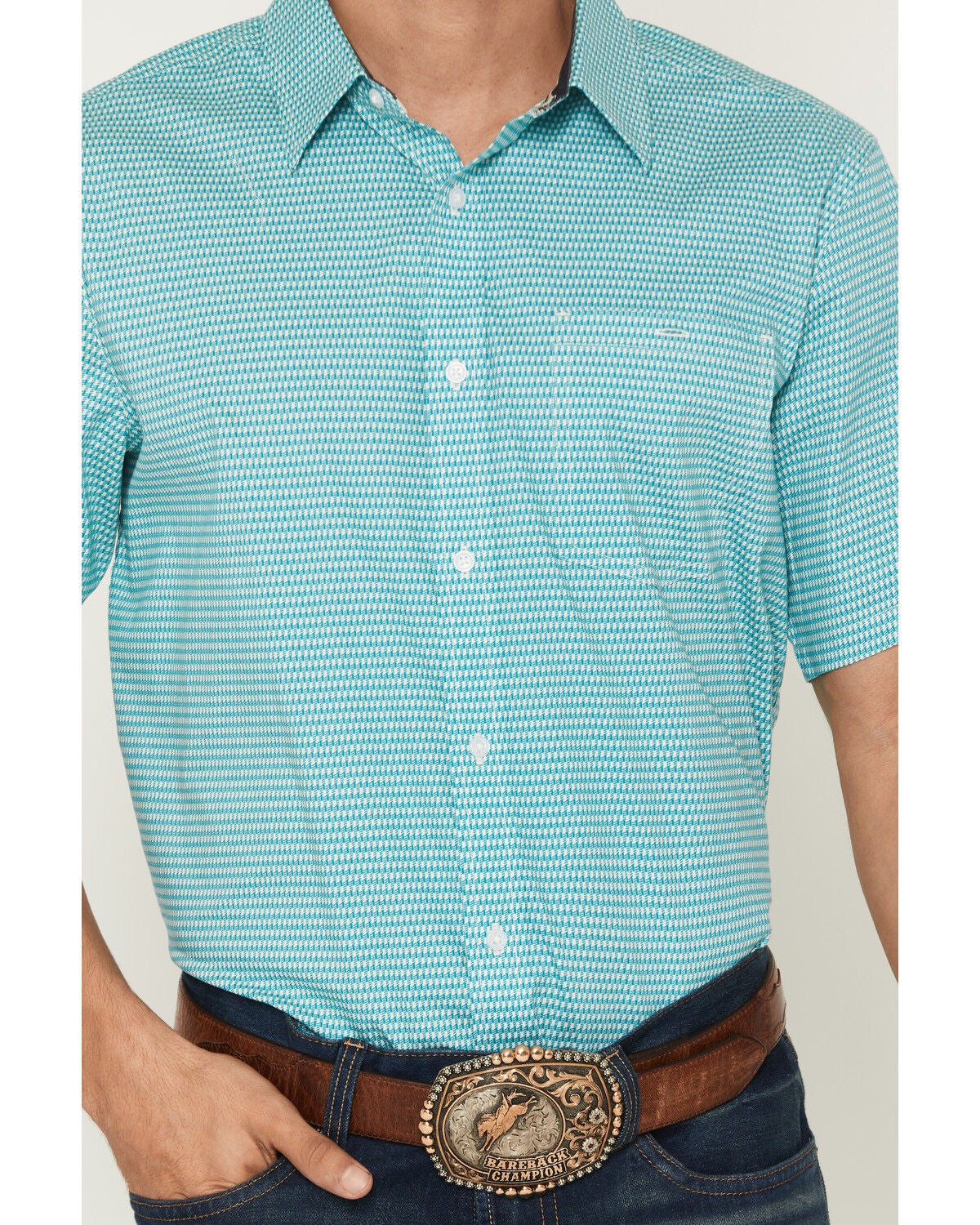 Image #3 - RANK 45&reg; Men's Dasher Geo Print Short Sleeve Button-Down Stretch Western Shirt, Ivory, hi-res