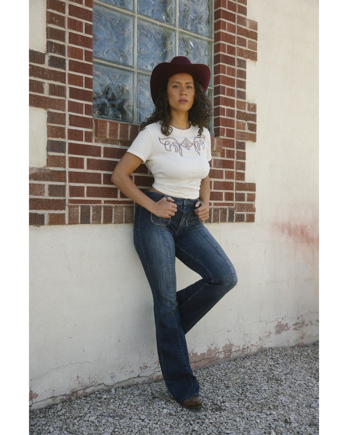 Image #1 - Idyllwind Women's Warren Boot Stitch Short Sleeve Tee, Cream, hi-res