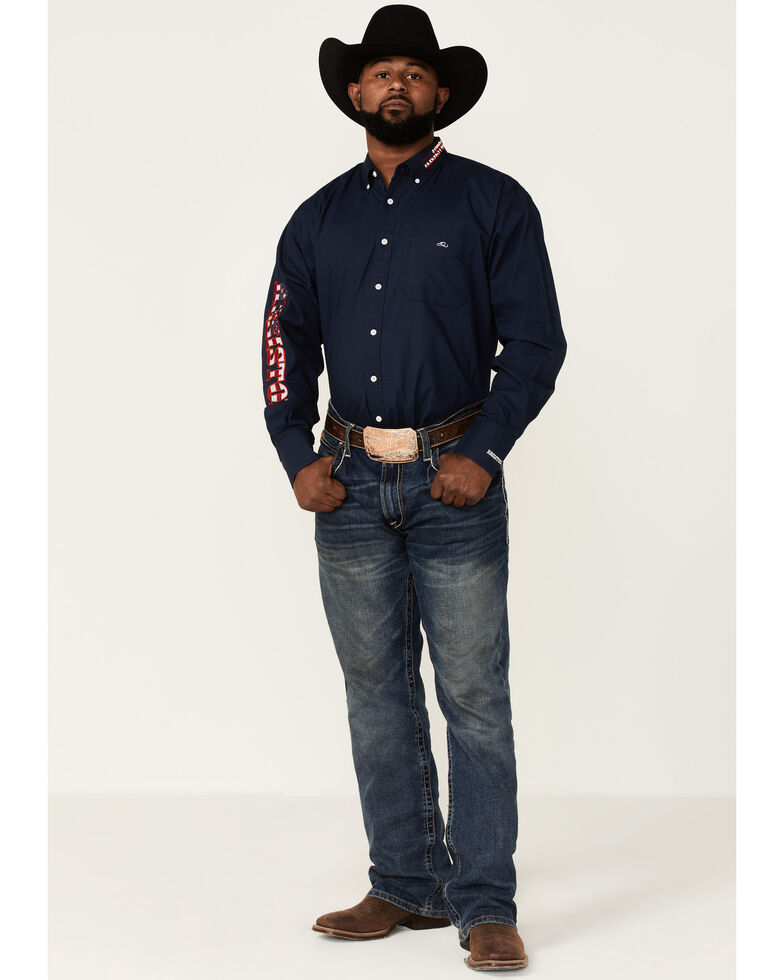Resistol Men's Navy USA Logo Embroidered Long Sleeve Button-Down Western Shirt , Navy, hi-res