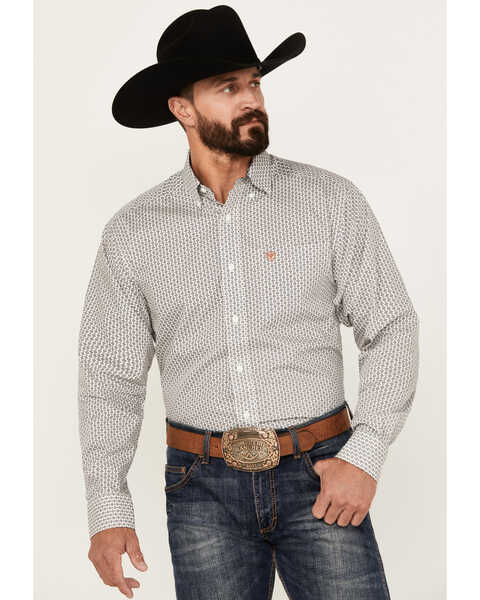 Ariat Men's Kingsley Geo Print Long Sleeve Button-Down Western Shirt - Tall, White, hi-res