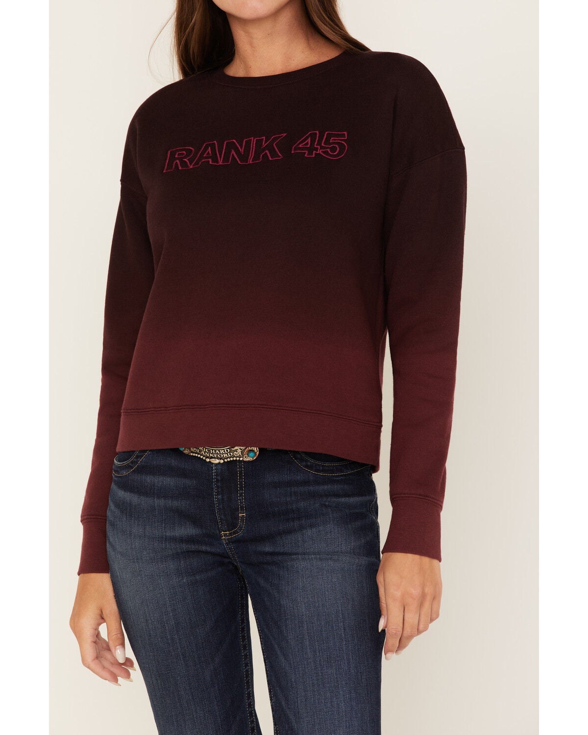 Image #3 - RANK 45&reg; Women's Long Sleeve Ombre Pullover Sweater, Burgundy, hi-res