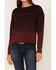 Image #3 - RANK 45® Women's Long Sleeve Ombre Pullover Sweater, Burgundy, hi-res