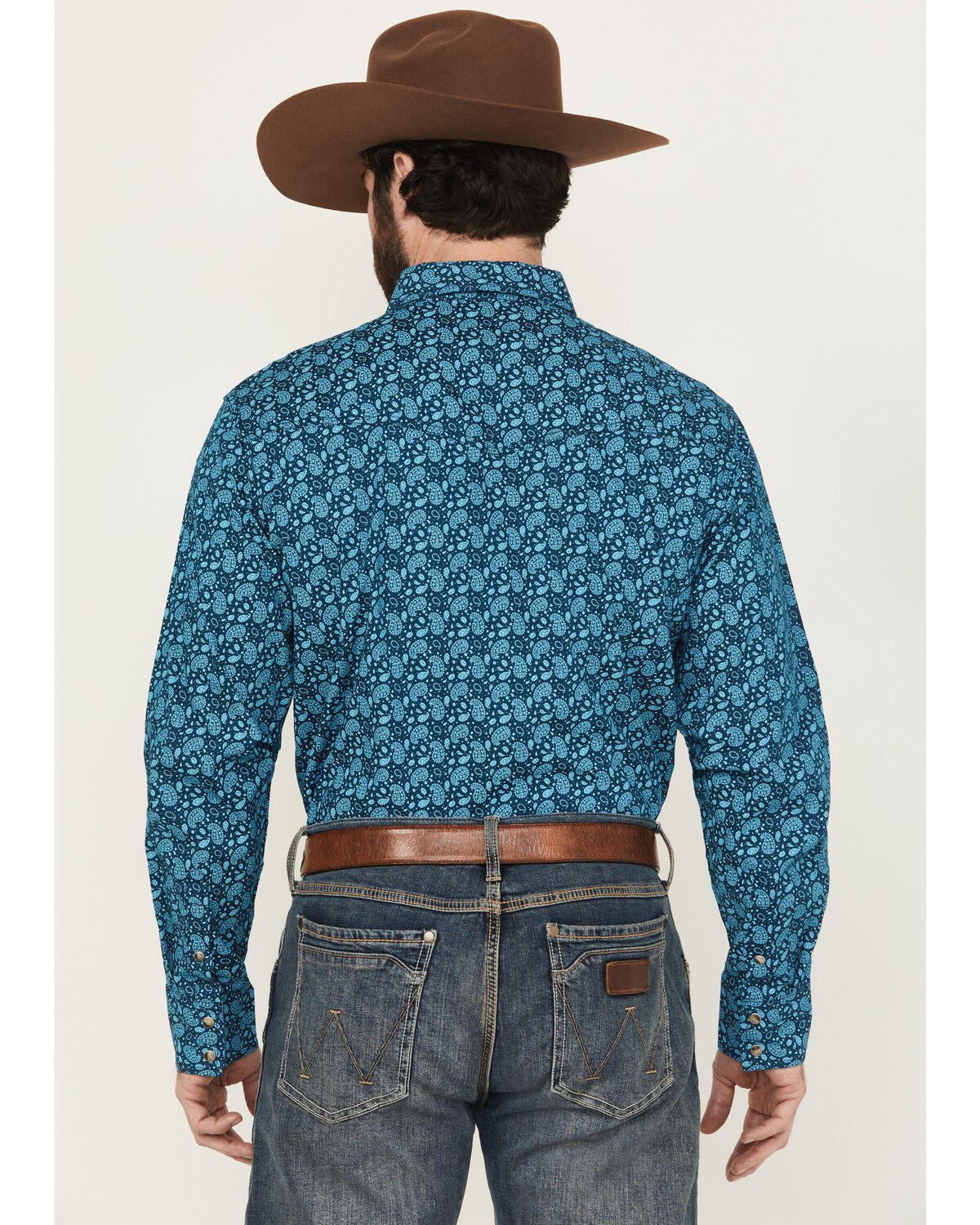 Image #4 - Wrangler Men's 20X Paisley Print Long Sleeve Snap Stretch Western Shirt - Tall, Navy, hi-res