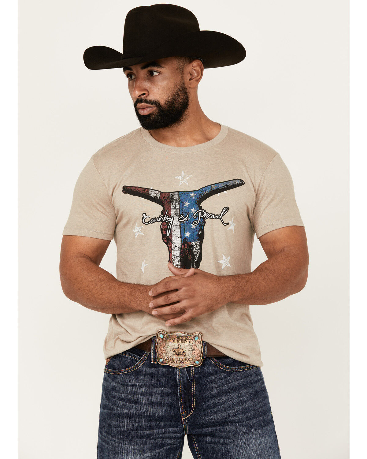 Image #1 - Cody James Men's Country And Proud Short Sleeve Graphic T-Shirt, Tan, hi-res