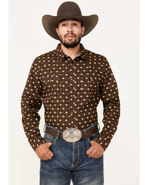 Image #1 - Cody James Men's Reign In Striped Print Long Sleeve Snap Western Shirt - Tall , Chocolate, hi-res
