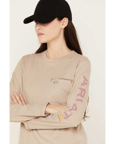 Image #2 - Ariat Women's Rebar Long Sleeve Work Shirt, Pink, hi-res
