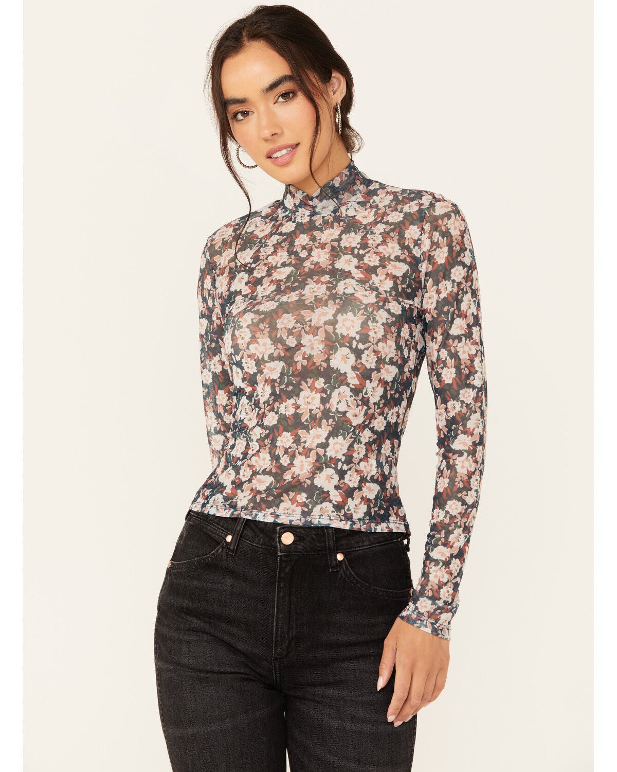 Sadie & Sage Women's Dreamchaser Mock Neck Long Sleeve Top, Navy, hi-res