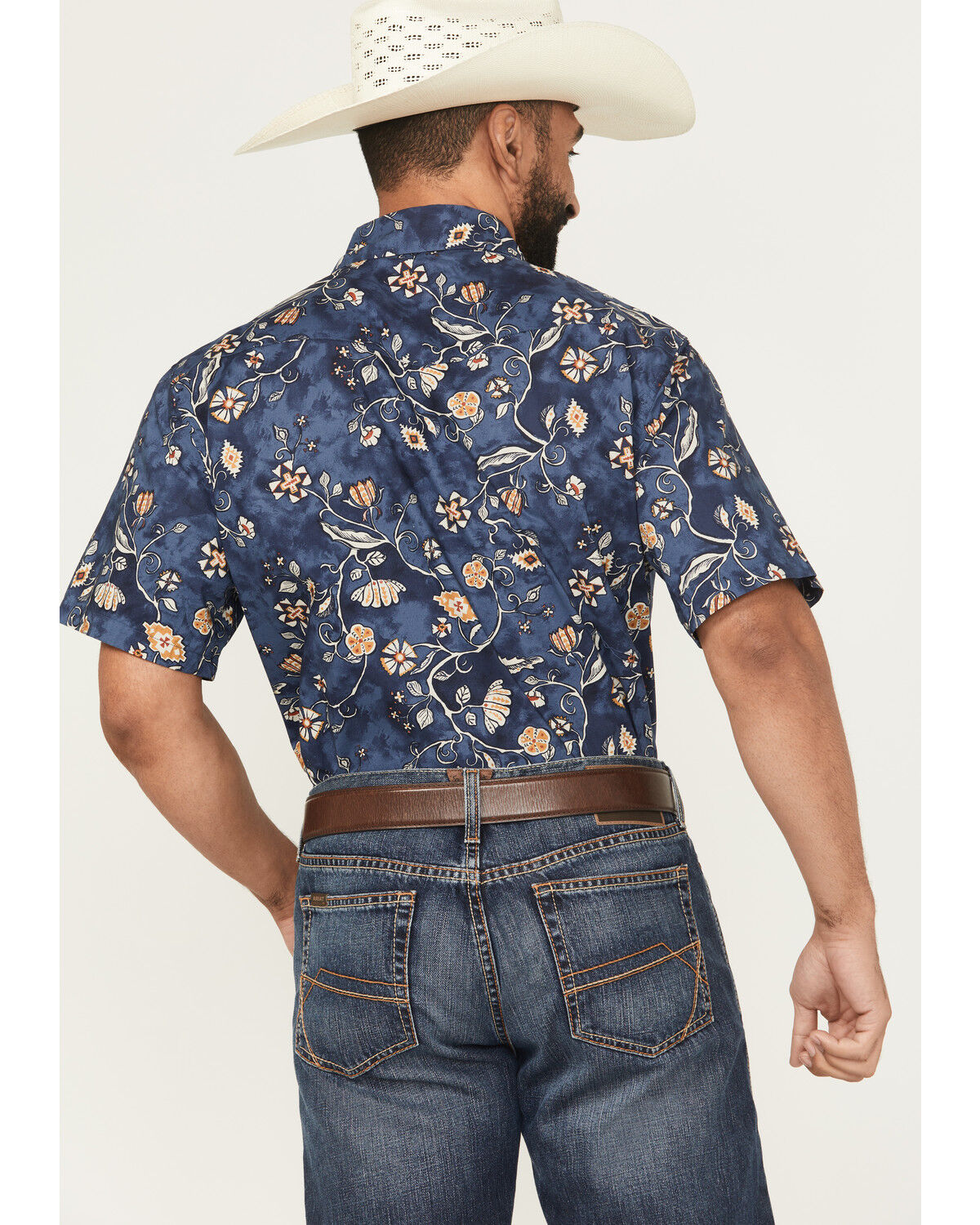 Image #4 - Pendleton Men's Laramie Floral Print Short Sleeve Snap Western Shirt, Navy, hi-res