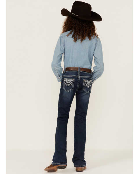 Shyanne Little Girls' Southwestern Dreamcatcher Pocket Bootcut Jeans , Blue, hi-res