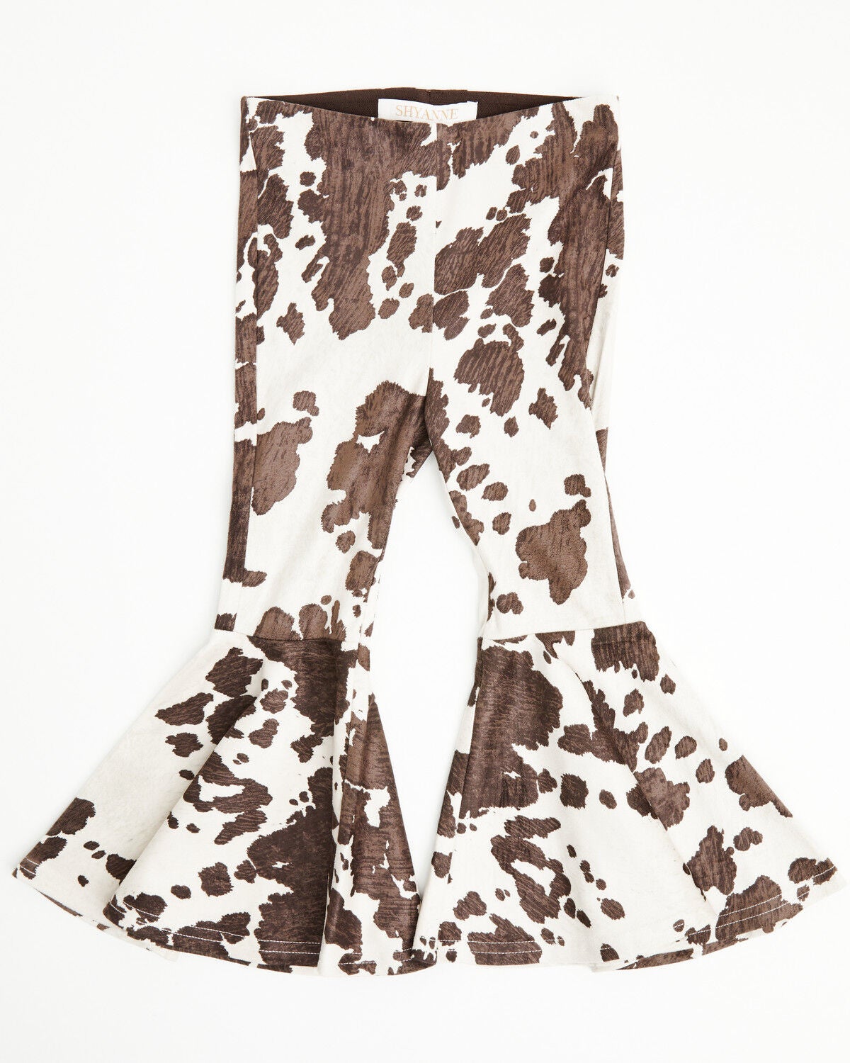 Shyanne Toddler Girls' Carly Faux Suede Cow Print Flare Pants, Brown, hi-res