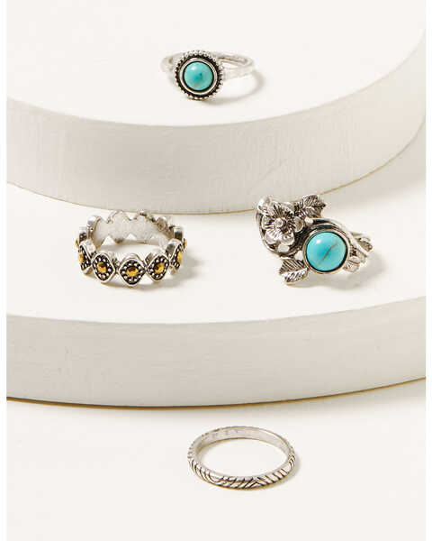 Shyanne Women's 4-piece Silver Turquoise & Citrine Ring Set, Silver, hi-res