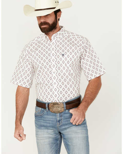 Image #1 - Ariat Men's Terrance Southwestern Print Short Sleeve Button-Down Western Shirt , White, hi-res