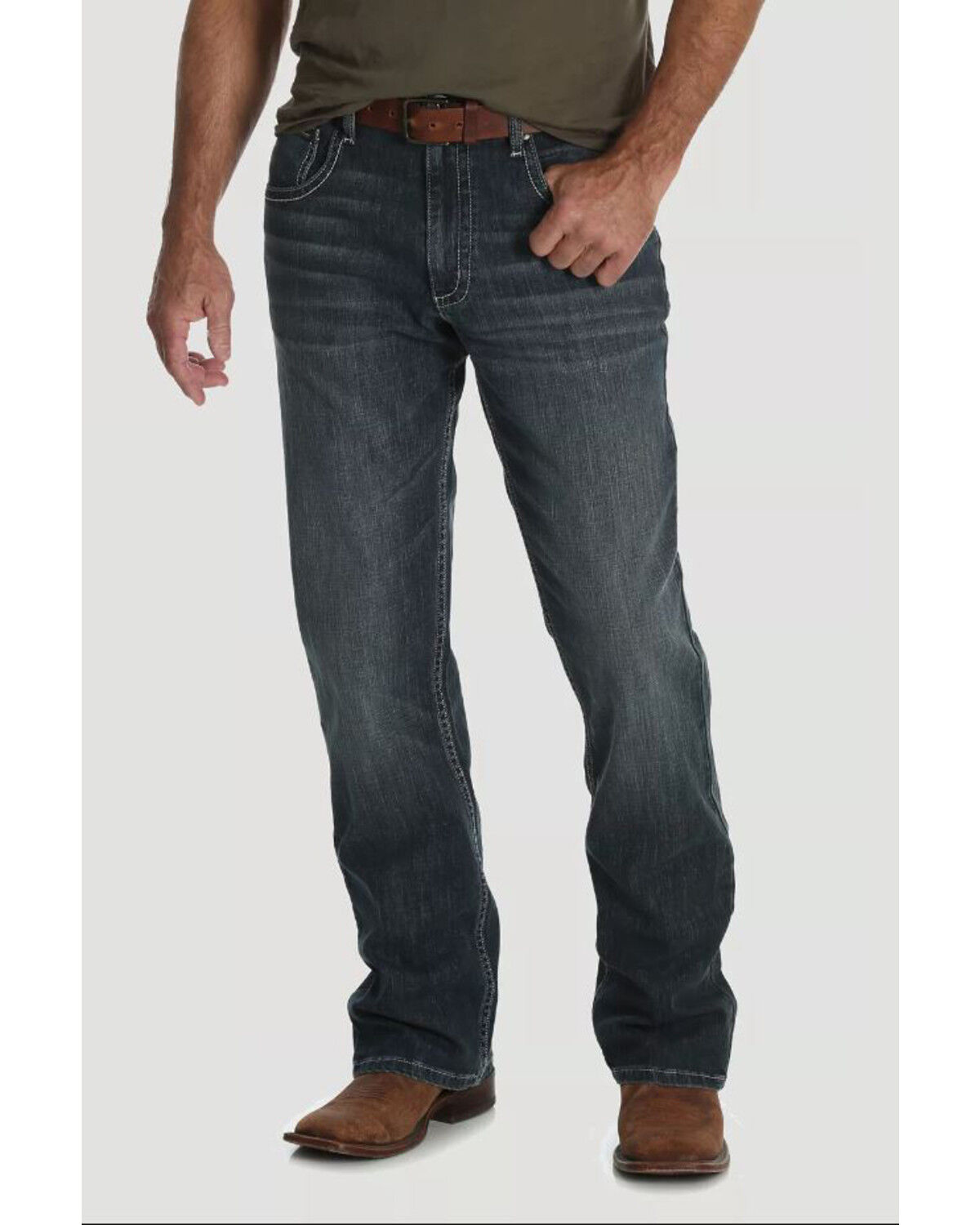 Image #2 - Wrangler 20X Men's No. 42 Glasgow Vintage Stretch Slim Bootcut Jeans, Blue, hi-res