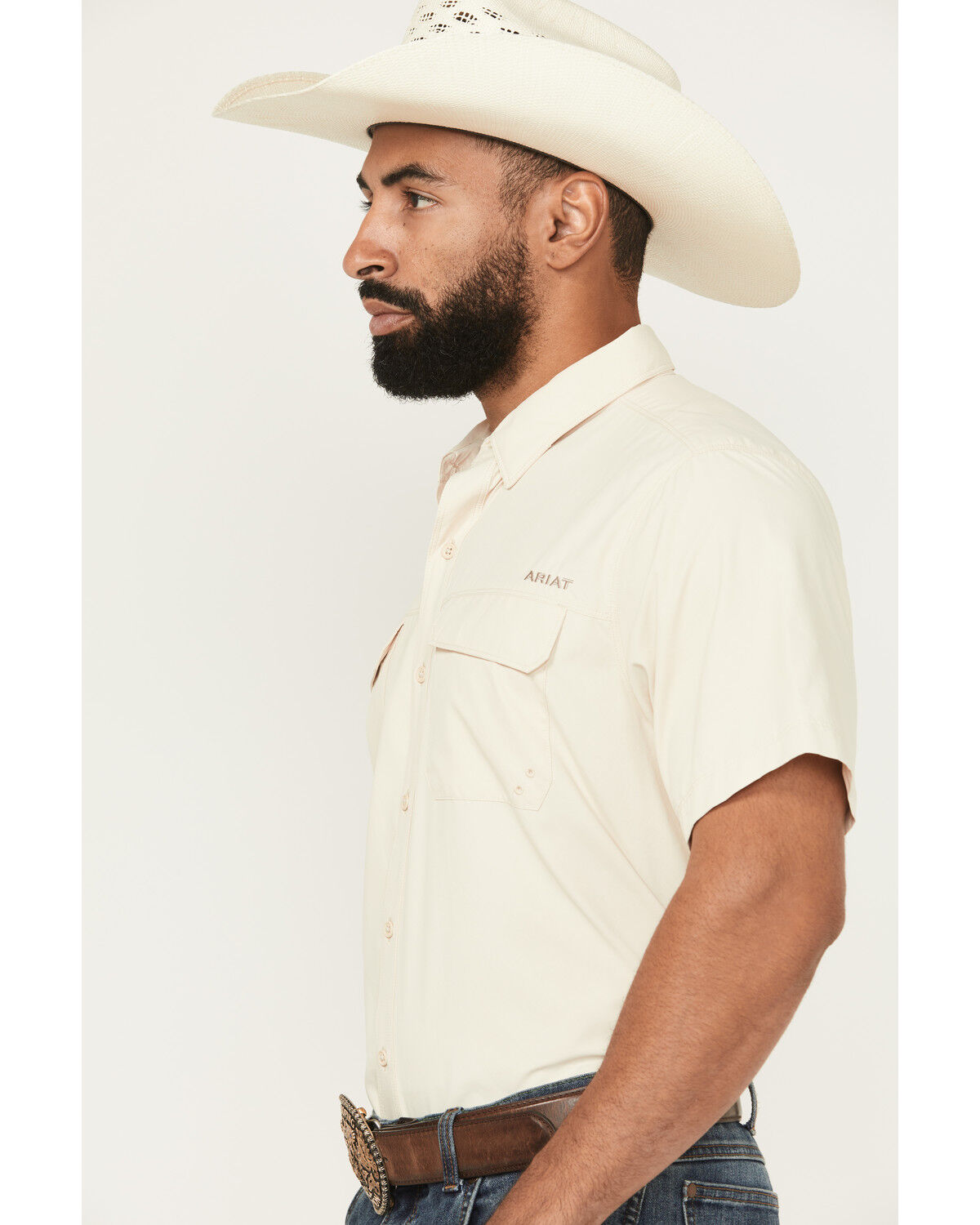 Image #2 - Ariat Men's VentTEK Solid Outbound Short Sleeve Button-Down Shirt, Peach, hi-res
