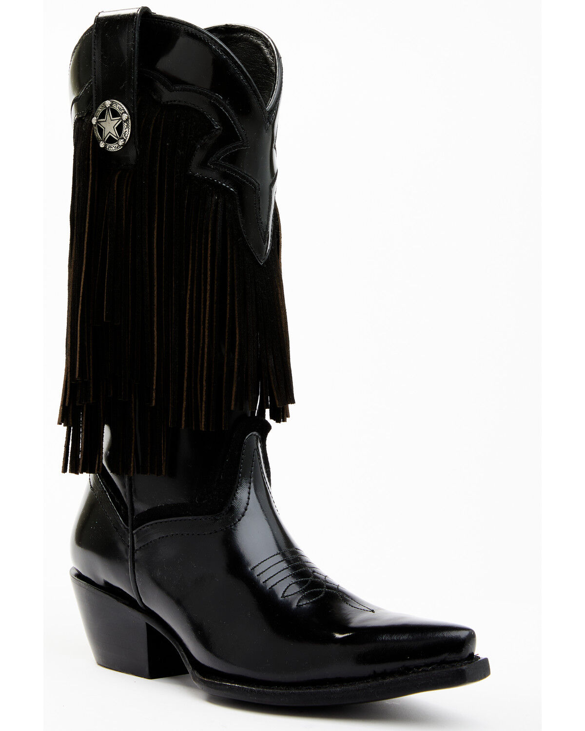 Image #1 - Idyllwind Women's Trooper Fringe Shiny Western Boots - Snip Toe, Black, hi-res