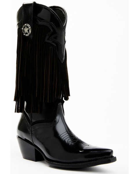 Image #1 - Idyllwind Women's Trooper Fringe Shiny Western Boots - Snip Toe, Black, hi-res