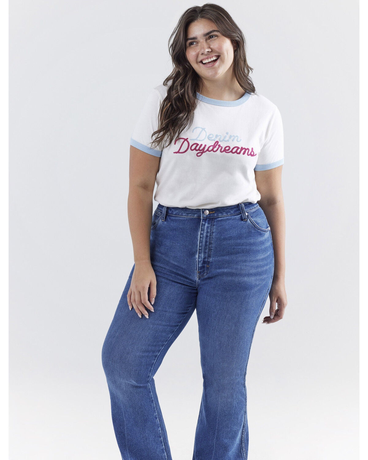 Image #5 - Wrangler&reg; X Barbie&trade; Women's Denim Daydreams Slim Ringer Tee, White, hi-res