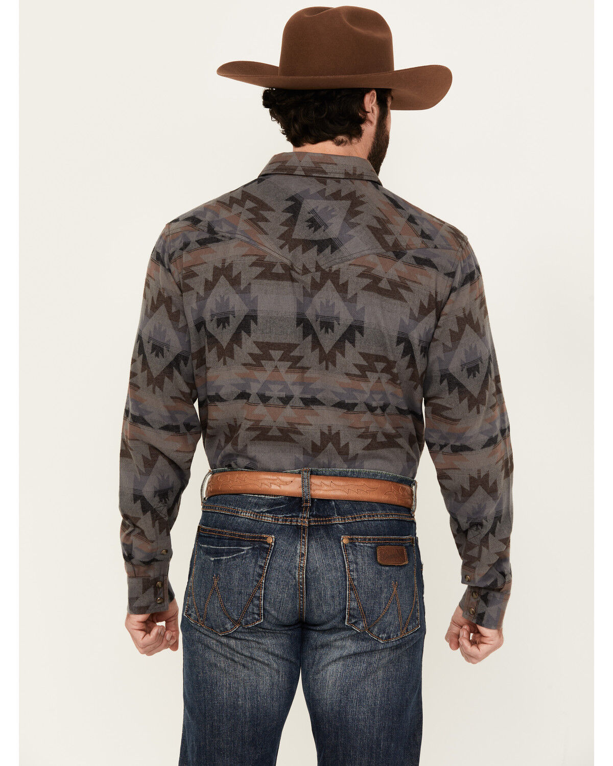 Image #4 - Cody James Men's Sebine Southwestern Print Long Sleeve Snap Flannel Shirt, Brown, hi-res