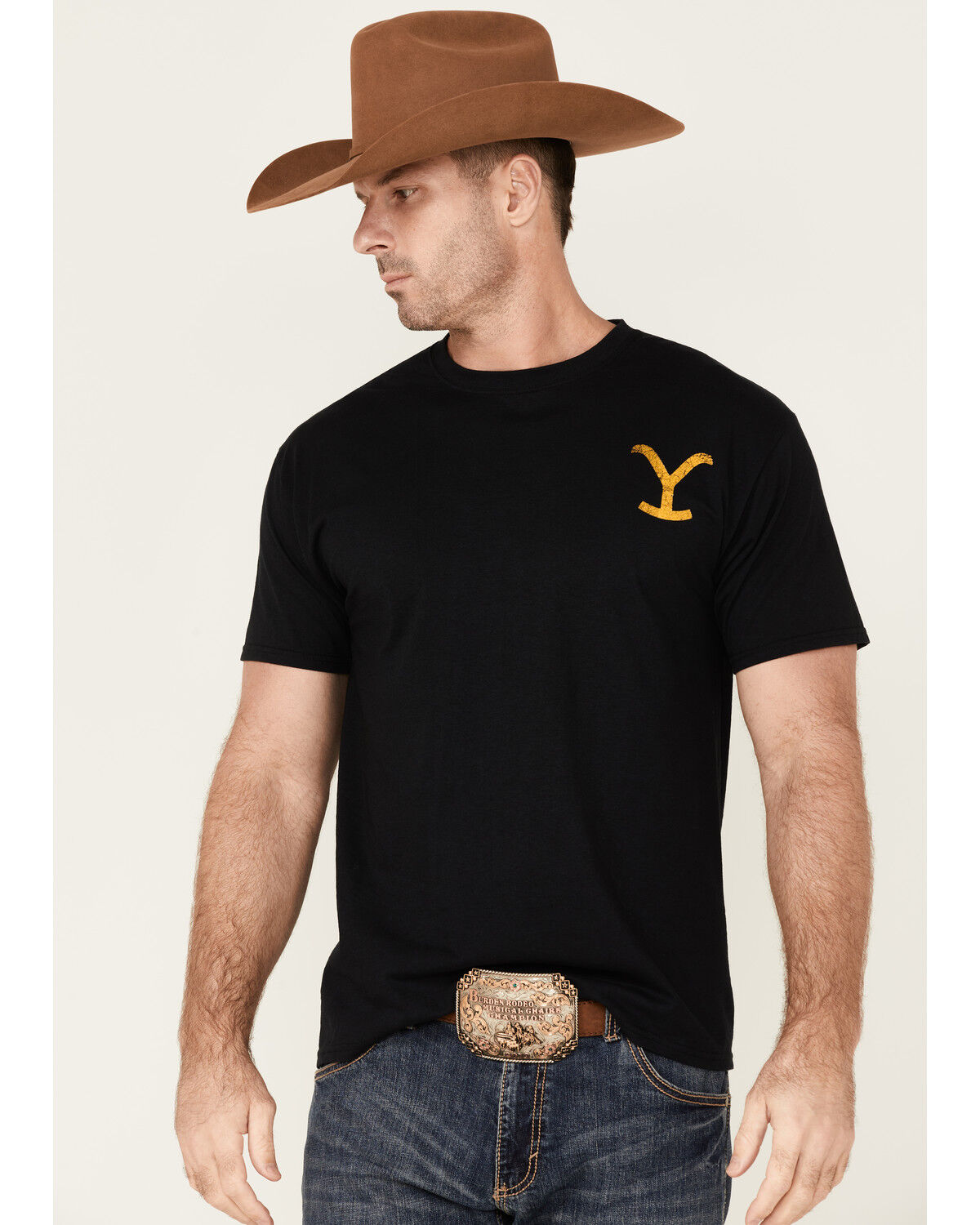 Image #1 - Paramount Network's Yellowstone Men's Dutton Ranch Gradient Rider Silhouette Graphic Short Sleeve T-Shirt, Black, hi-res
