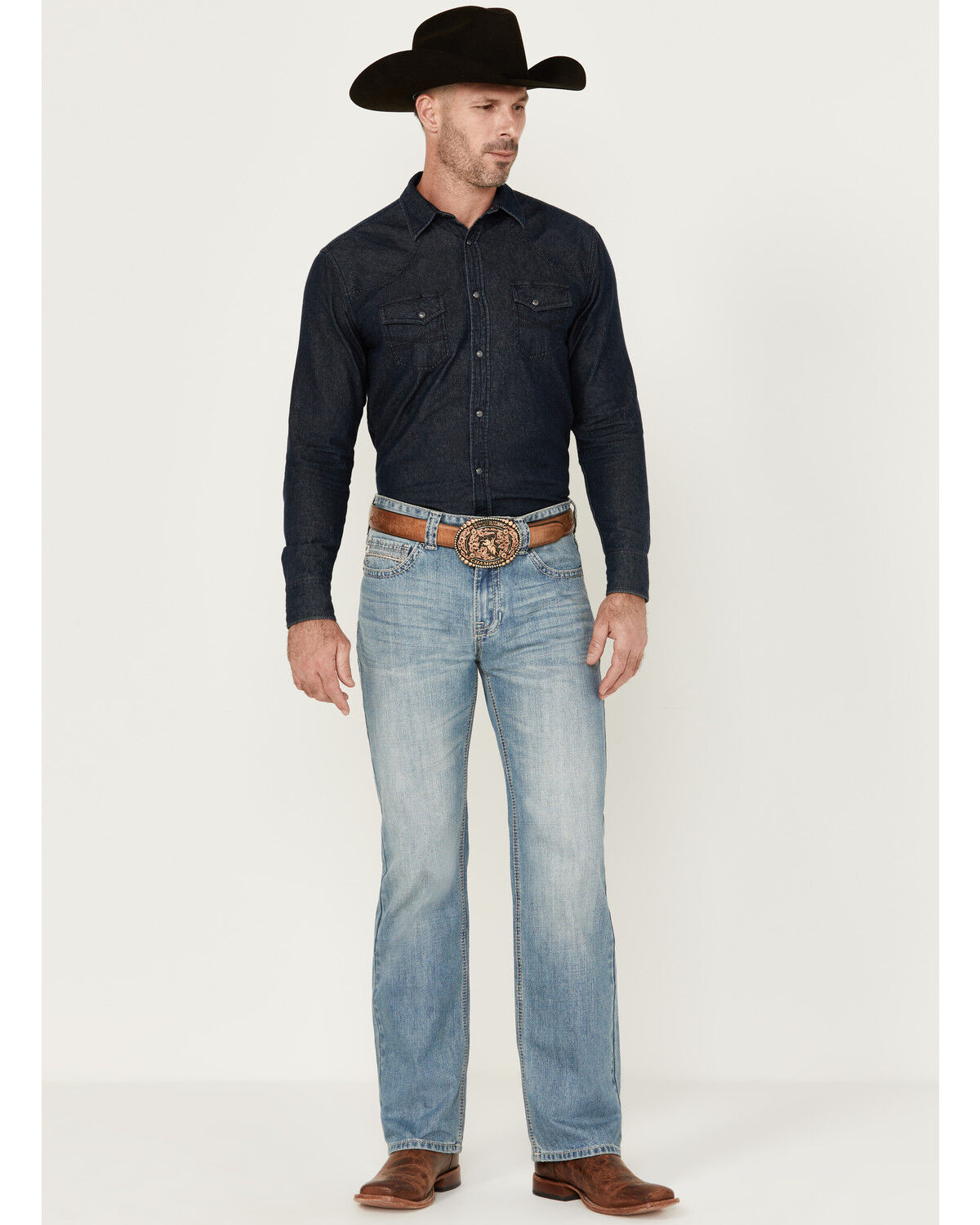 Image #1 - Rock & Roll Denim Men's Double Barrel Medium Vintage Wash Relaxed Stretch Denim Jeans, Medium Wash, hi-res