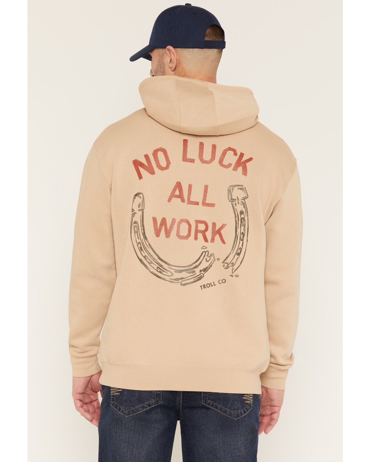 Troll Co Men's No Luck All Work Graphic Hooded Sweatshirt, Taupe, hi-res