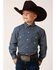 Image #1 - Roper Boys' Geo Print Long Sleeve Button-Down Western Shirt, Blue, hi-res