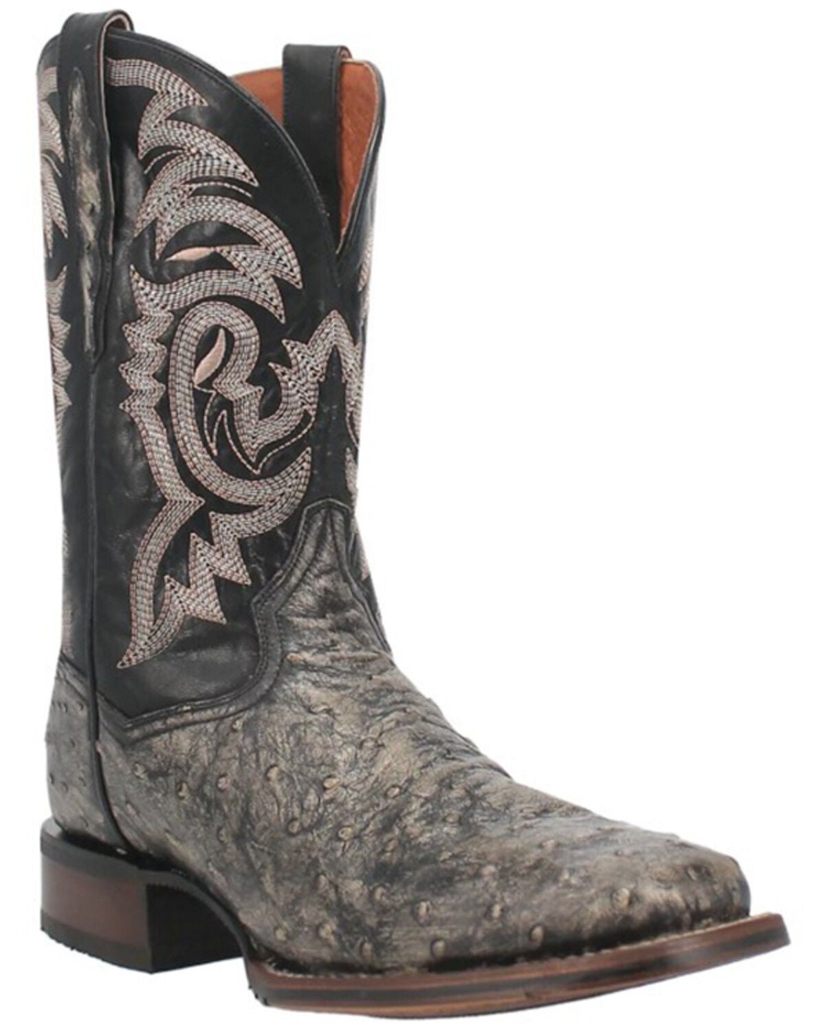 Dan Post Men's Dillinger Full Quill Ostrich Western Boots - Broad Square Toe, Grey, hi-res
