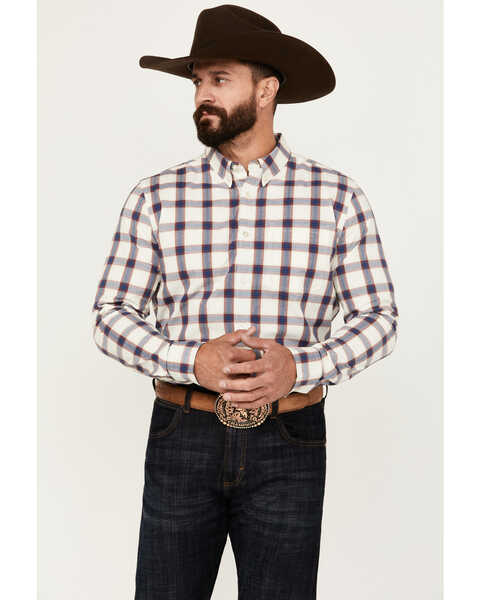 Image #1 - Cody James Men's Yeehaw Plaid Print Long Sleeve Button-Down Stretch Western Shirt - Big , Ivory, hi-res